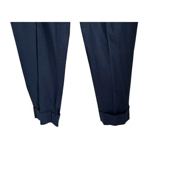 AKRIS PUNTO Ferry Mid-rise Cropped Pants Navy Blue Cotton Cuffed Hem Size 6